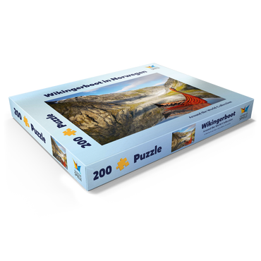 Darstellung des Puzzle Motivs Wikinger-Boot in einem Fjord in Norwegen 200 Puzzle Schachtel Ansicht1