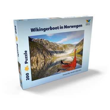Darstellung des Puzzle Motivs Wikinger-Boot in einem Fjord in Norwegen 200 Puzzle Schachtel Ansicht2