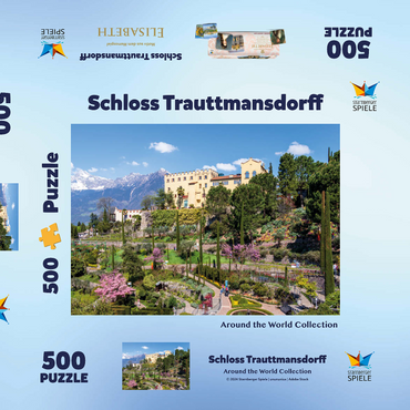 Darstellung des Puzzle Motivs Schloss Trauttmansdorff in Meran, Südtirol, Italien 500 Puzzle Schachtel 3D Modell