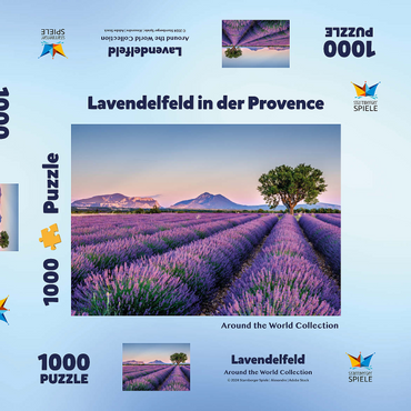 Darstellung des Puzzle Motivs Lavendelfeld in der Provence, Frankreich 1000 Puzzle Schachtel 3D Modell