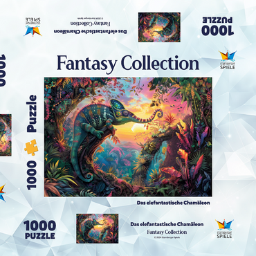 Darstellung des Puzzle Motivs Das elefantastische Chamäleon - Fantasie-Tier im farbenprächtigen Dschungel 1000 Puzzle Schachtel 3D Modell