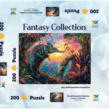Darstellung des Puzzle Motivs Das elefantastische Chamäleon - Fantasie-Tier im farbenprächtigen Dschungel 200 Puzzle Schachtel 3D Modell