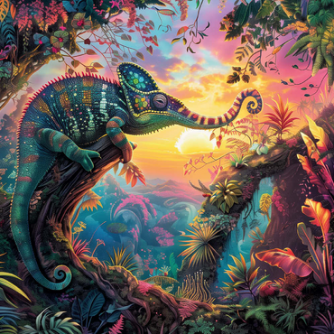 Darstellung des Puzzle Motivs Das elefantastische Chamäleon - Fantasie-Tier im farbenprächtigen Dschungel 500 Puzzle 3D Modell