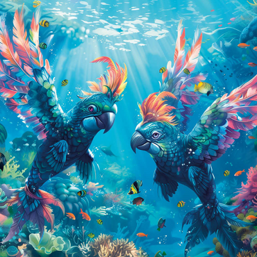 Darstellung des Puzzle Motivs Delfin-Papageien am Korallenriff - Fantasie-Tiere in der Unterwasserwelt 500 Puzzle 3D Modell