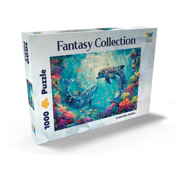 Darstellung des Puzzle Motivs Leoparden-Delfine am Korallenriff - Fantasie-Tiere in der Unterwasserwelt 1000 Puzzle Schachtel Ansicht2
