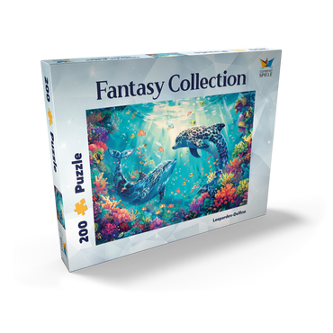 Darstellung des Puzzle Motivs Leoparden-Delfine am Korallenriff - Fantasie-Tiere in der Unterwasserwelt 200 Puzzle Schachtel Ansicht2