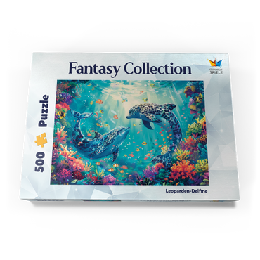 Darstellung des Puzzle Motivs Leoparden-Delfine am Korallenriff - Fantasie-Tiere in der Unterwasserwelt 500 Puzzle Schachtel Ansicht3