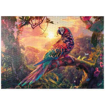 Darstellung des Puzzle Motivs puzzleplate Leoparden-Papagei - Fantasie-Tier im farbenprächtigen Dschungel 1000 Puzzle