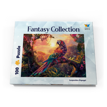 Darstellung des Puzzle Motivs Leoparden-Papagei - Fantasie-Tier im farbenprächtigen Dschungel 100 Puzzle Schachtel Ansicht3