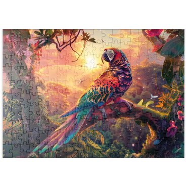 Darstellung des Puzzle Motivs puzzleplate Leoparden-Papagei - Fantasie-Tier im farbenprächtigen Dschungel 200 Puzzle