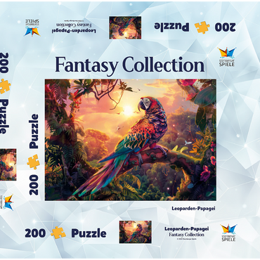Darstellung des Puzzle Motivs Leoparden-Papagei - Fantasie-Tier im farbenprächtigen Dschungel 200 Puzzle Schachtel 3D Modell