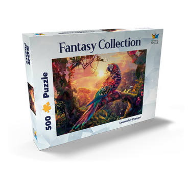 Darstellung des Puzzle Motivs Leoparden-Papagei - Fantasie-Tier im farbenprächtigen Dschungel 500 Puzzle Schachtel Ansicht2