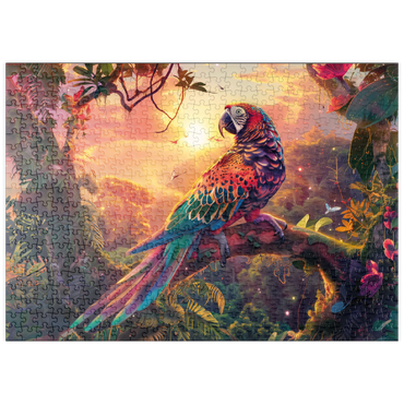 Darstellung des Puzzle Motivs puzzleplate Leoparden-Papagei - Fantasie-Tier im farbenprächtigen Dschungel 500 Puzzle