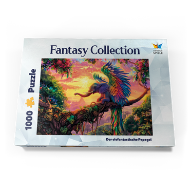 Darstellung des Puzzle Motivs Der elefantastische Papagei - Fantasie-Tier im farbenprächtigen Dschungel 1000 Puzzle Schachtel Ansicht3