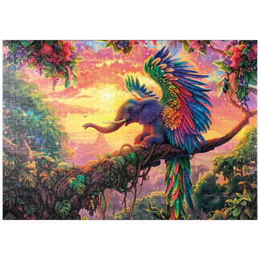 Darstellung des Puzzle Motivs puzzleplate Der elefantastische Papagei - Fantasie-Tier im farbenprächtigen Dschungel 1000 Puzzle