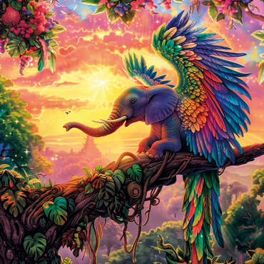 Darstellung des Puzzle Motivs Der elefantastische Papagei - Fantasie-Tier im farbenprächtigen Dschungel 1000 Puzzle 3D Modell
