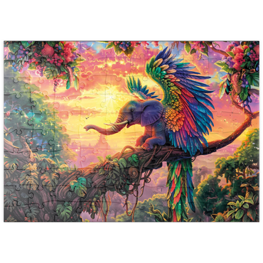 Darstellung des Puzzle Motivs puzzleplate Der elefantastische Papagei - Fantasie-Tier im farbenprächtigen Dschungel 100 Puzzle