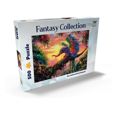 Darstellung des Puzzle Motivs Der elefantastische Papagei - Fantasie-Tier im farbenprächtigen Dschungel 500 Puzzle Schachtel Ansicht2