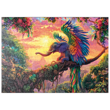 Darstellung des Puzzle Motivs puzzleplate Der elefantastische Papagei - Fantasie-Tier im farbenprächtigen Dschungel 500 Puzzle