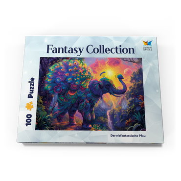 Darstellung des Puzzle Motivs Der elefantastische Pfau - Fantasie-Tier im farbenprächtigen Dschungel 100 Puzzle Schachtel Ansicht3