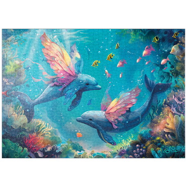 Darstellung des Puzzle Motivs puzzleplate Delfin-Schmetterlinge am Korallenriff - Fantasie-Tiere in der Unterwasserwelt 1000 Puzzle