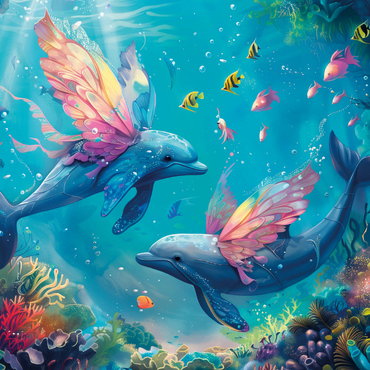 Darstellung des Puzzle Motivs Delfin-Schmetterlinge am Korallenriff - Fantasie-Tiere in der Unterwasserwelt 1000 Puzzle 3D Modell