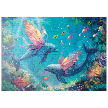 Darstellung des Puzzle Motivs puzzleplate Delfin-Schmetterlinge am Korallenriff - Fantasie-Tiere in der Unterwasserwelt 100 Puzzle