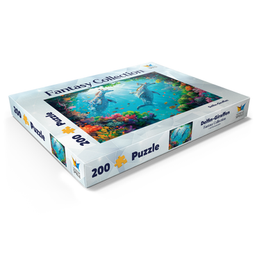 Darstellung des Puzzle Motivs Delfin-Giraffen am Korallenriff - Fantasie-Tiere in der Unterwasserwelt 200 Puzzle Schachtel Ansicht1