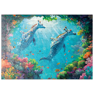 Darstellung des Puzzle Motivs puzzleplate Delfin-Giraffen am Korallenriff - Fantasie-Tiere in der Unterwasserwelt 200 Puzzle