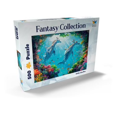 Darstellung des Puzzle Motivs Delfin-Giraffen am Korallenriff - Fantasie-Tiere in der Unterwasserwelt 500 Puzzle Schachtel Ansicht2