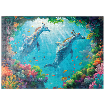 Darstellung des Puzzle Motivs puzzleplate Delfin-Giraffen am Korallenriff - Fantasie-Tiere in der Unterwasserwelt 500 Puzzle