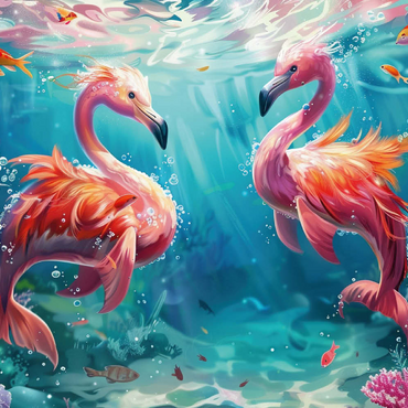 Darstellung des Puzzle Motivs Delfin-Flamingos am Korallenriff - Fantasie-Tiere in der Unterwasserwelt 200 Puzzle 3D Modell