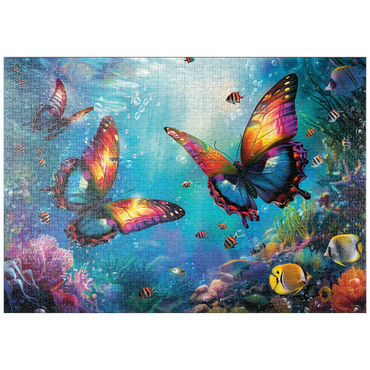 Darstellung des Puzzle Motivs puzzleplate Wasser-Schmetterlinge am Korallenriff - Fantasie-Tiere in der Unterwasserwelt 1000 Puzzle
