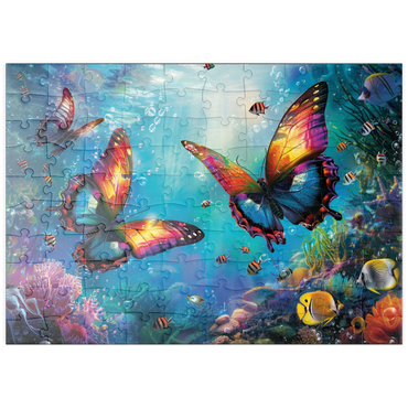 Darstellung des Puzzle Motivs puzzleplate Wasser-Schmetterlinge am Korallenriff - Fantasie-Tiere in der Unterwasserwelt 100 Puzzle