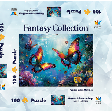 Darstellung des Puzzle Motivs Wasser-Schmetterlinge am Korallenriff - Fantasie-Tiere in der Unterwasserwelt 100 Puzzle Schachtel 3D Modell