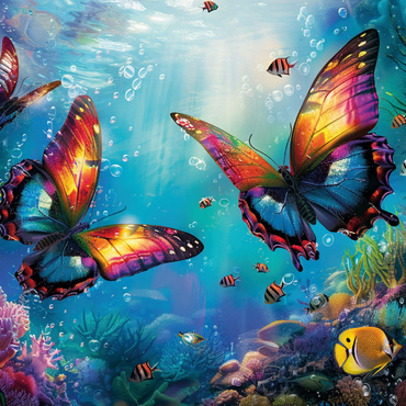 Darstellung des Puzzle Motivs Wasser-Schmetterlinge am Korallenriff - Fantasie-Tiere in der Unterwasserwelt 200 Puzzle 3D Modell