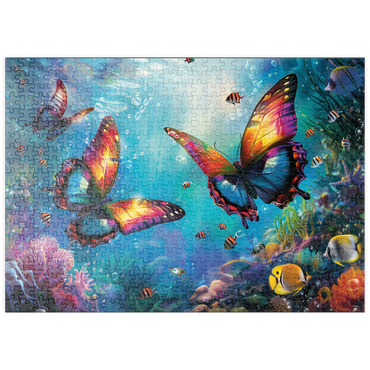 Darstellung des Puzzle Motivs puzzleplate Wasser-Schmetterlinge am Korallenriff - Fantasie-Tiere in der Unterwasserwelt 500 Puzzle