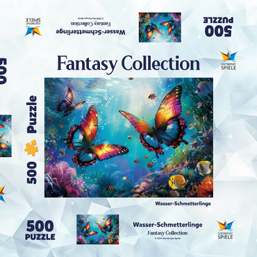 Darstellung des Puzzle Motivs Wasser-Schmetterlinge am Korallenriff - Fantasie-Tiere in der Unterwasserwelt 500 Puzzle Schachtel 3D Modell