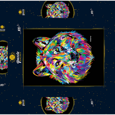 Darstellung des Puzzle Motivs Pop Colors Wolf 100 Puzzle Schachtel 3D Modell