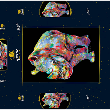 Darstellung des Puzzle Motivs Hippo Love 200 Puzzle Schachtel 3D Modell