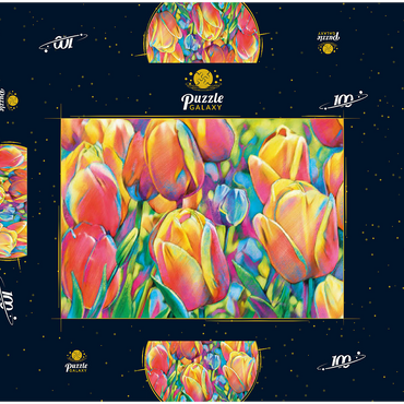Darstellung des Puzzle Motivs Colorful Tulips 100 Puzzle Schachtel 3D Modell