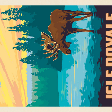 Darstellung des Puzzle Motivs Isle Royale National Park: Morning Moose, Vintage Poster 100 Puzzle 3D Modell