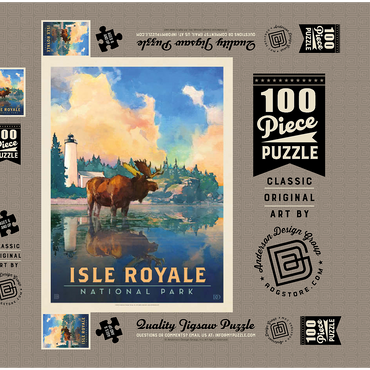 Darstellung des Puzzle Motivs Isle Royale National Park: Sunrise, Vintage Poster 100 Puzzle Schachtel 3D Modell