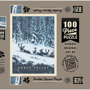 Darstellung des Puzzle Motivs Kobuk Valley National Park: Winter Wonderland, Vintage Poster 100 Puzzle Schachtel 3D Modell