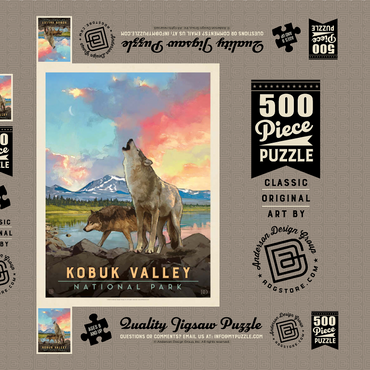 Darstellung des Puzzle Motivs Kobuk Valley National Park: Wolves, Vintage Poster 500 Puzzle Schachtel 3D Modell