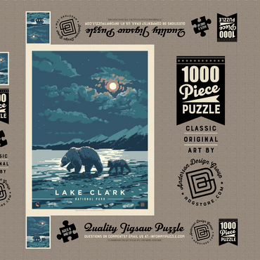 Darstellung des Puzzle Motivs Lake Clark National Park: Moonlighting, Vintage Poster 1000 Puzzle Schachtel 3D Modell