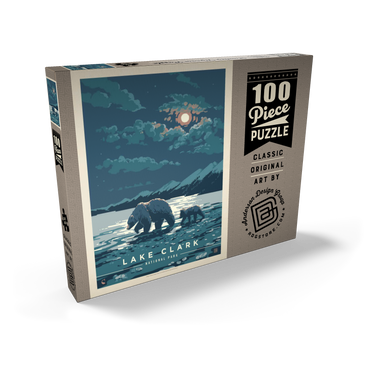 Darstellung des Puzzle Motivs Lake Clark National Park: Moonlighting, Vintage Poster 100 Puzzle Schachtel Ansicht2