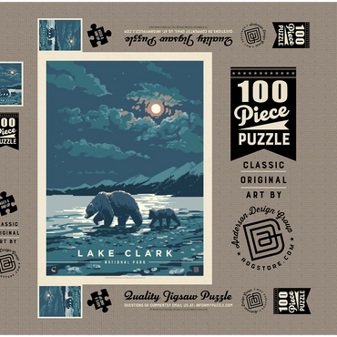 Darstellung des Puzzle Motivs Lake Clark National Park: Moonlighting, Vintage Poster 100 Puzzle Schachtel 3D Modell