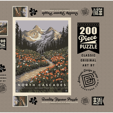 Darstellung des Puzzle Motivs North Cascades National Park: Summer Hike, Vintage Poster 200 Puzzle Schachtel 3D Modell