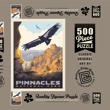 Darstellung des Puzzle Motivs Pinnacles National Park: California Condors, Vintage Poster 500 Puzzle Schachtel 3D Modell